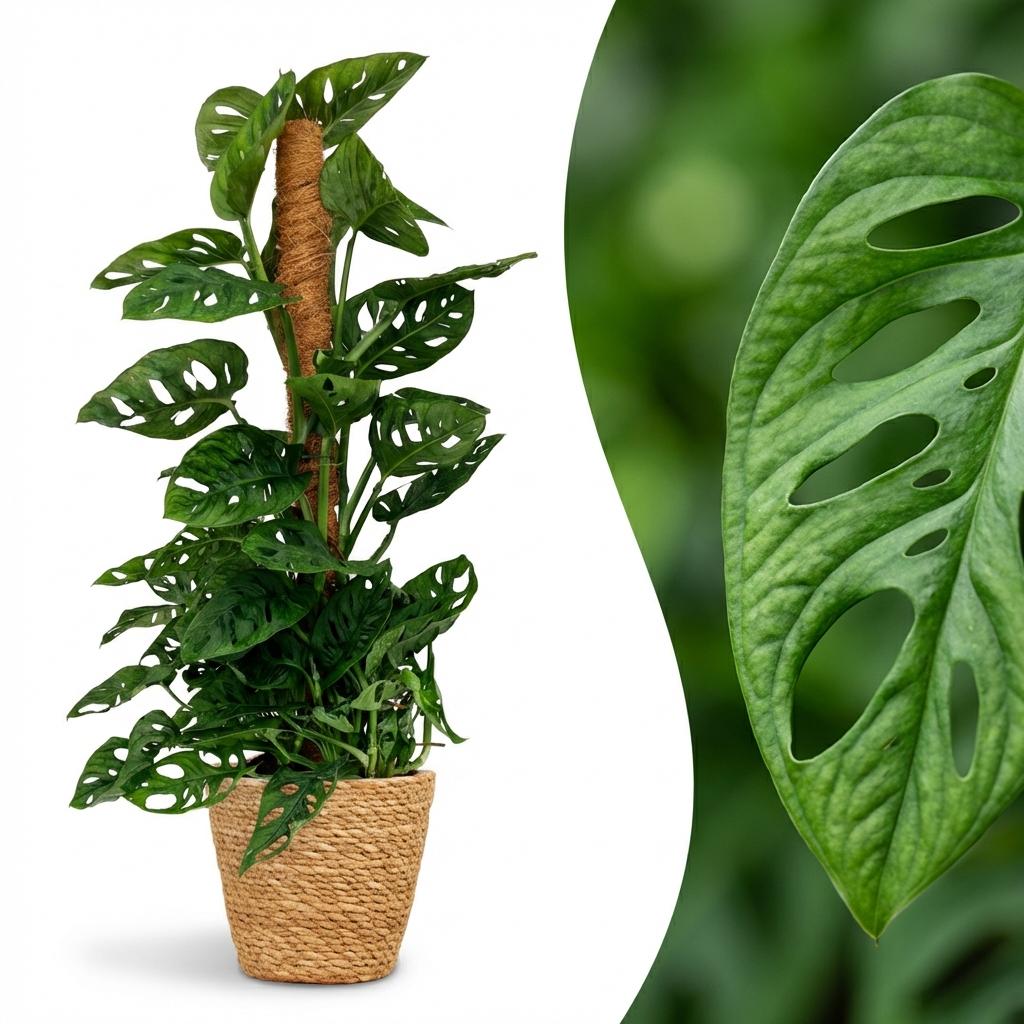 Monkey Mask - Monstera Andansonii Mosstok - Groen - Weinig onderhoud - 1 Plant - met Mand - Pot 19cm - Hoogte 90cm