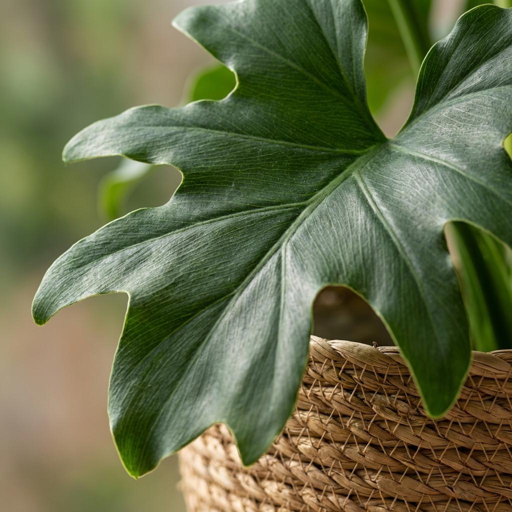Philodendron Lickety split - Groen - Weinig onderhoud - 1 Plant - met Mand - Pot 19cm - Hoogte 70cm