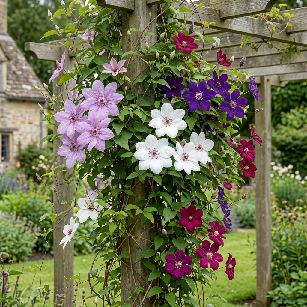 Clematis Rainbow - Bosrank 12x - Paars - Rood - Roze - Wit - Klimplant - Ø9cm - ↕35cm