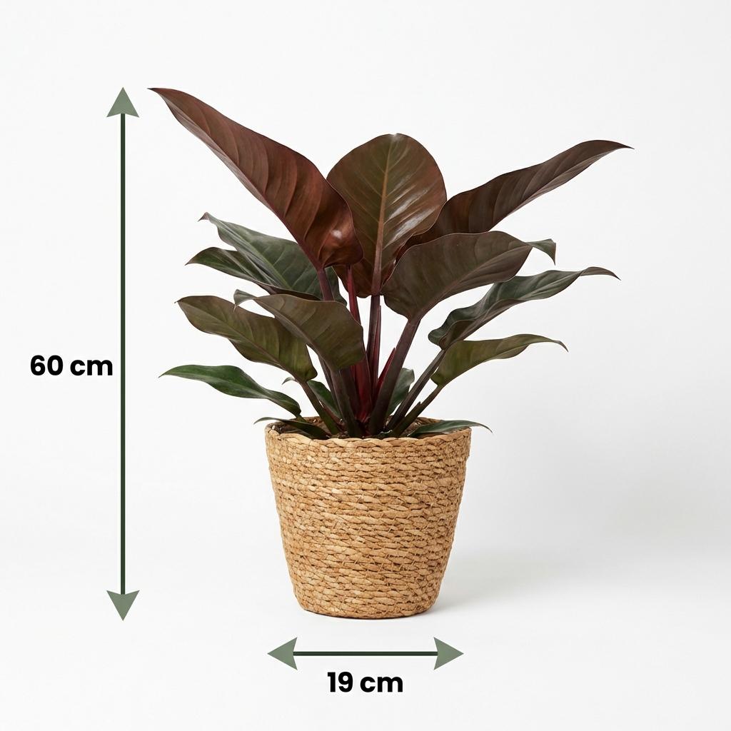 Philodendron Imperial Red - Rood - Weinig onderhoud - 1 Plant - met Mand - Pot 19cm - Hoogte 60cm