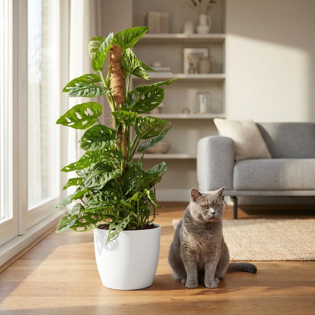 Monkey Mask - Monstera Andansonii Mosstok - Groen - Weinig onderhoud - 1 Plant - met Potter Wit - Pot 19cm - Hoogte 90cm