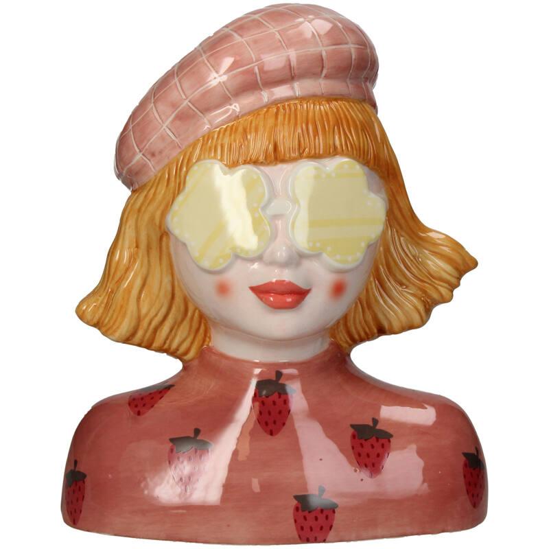 Vase Girl Strawberry – Rosa Steinguttopf – 24 cm hoch