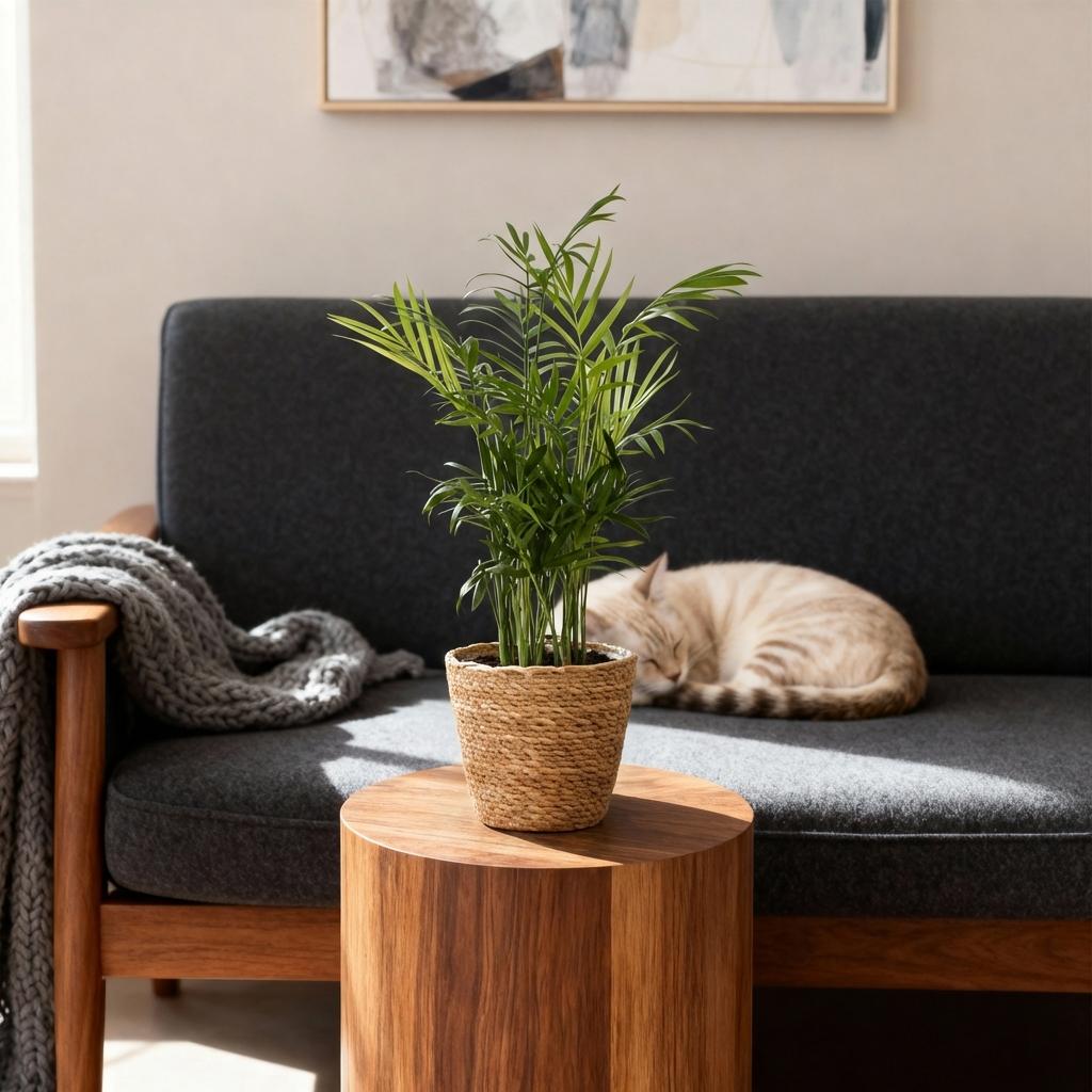 Chamaedorea elegans - Goudpalm - Huisdiervriendelijke Plant - Groen - 4 Planten - met Mand - Pot 12cm - Hoogte 15cm