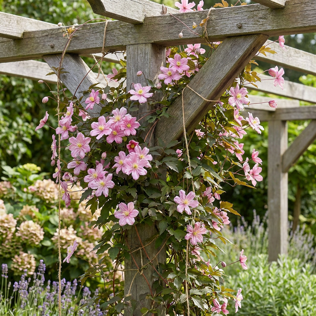 Clematis mont. 'Marjorie' - Bergclematis 4x - Roze - Klimplant - Ø9cm - ↕35cm