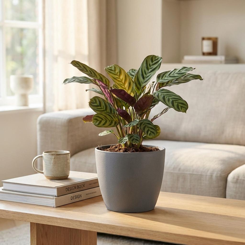 Ctenanthe Burle Marxii - Visgraatplant - met Potter Grijs - Pot 12cm - Hoogte - 30cm