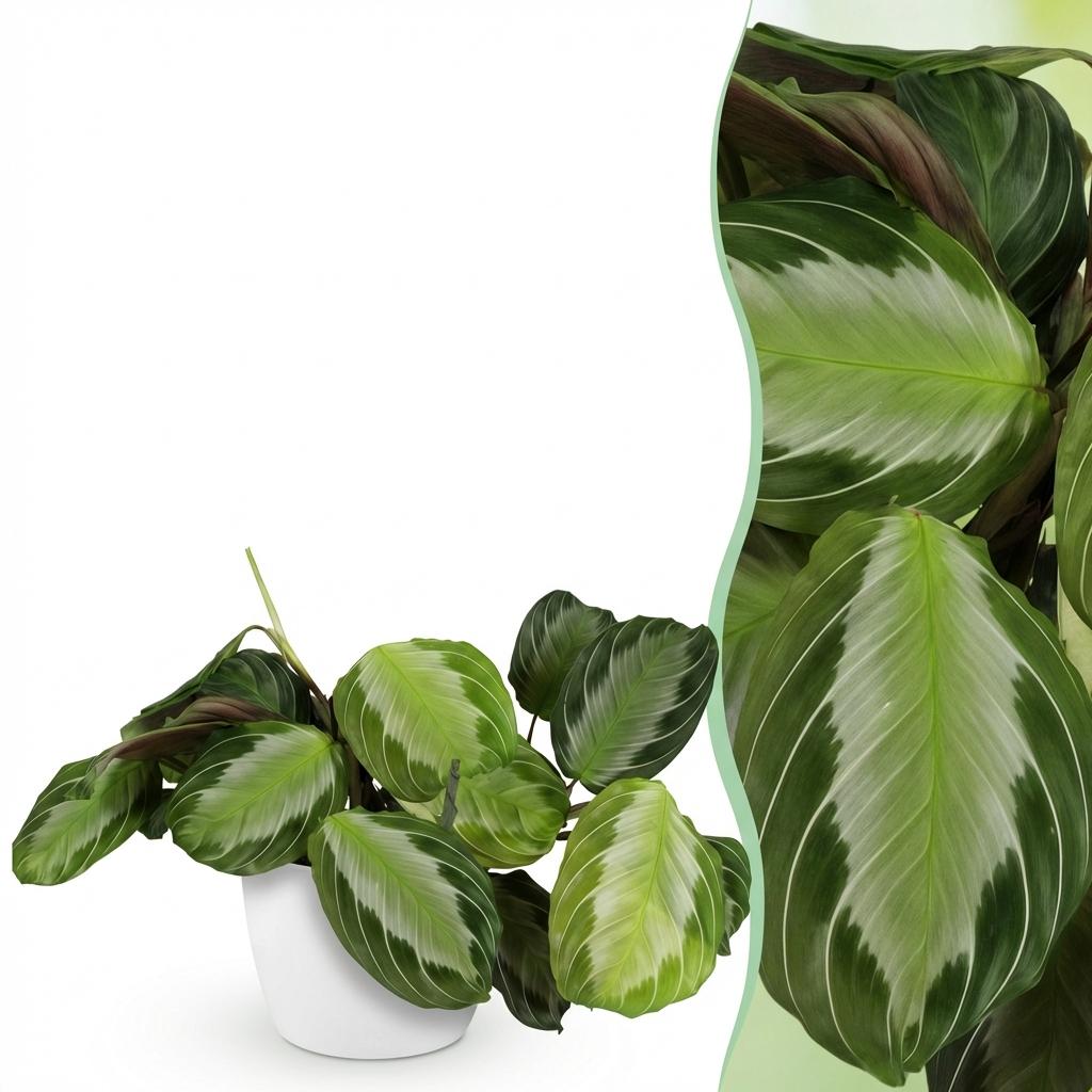 Maranta Fascinator Silverband - Gebedsplant - Huisdiervriendelijke Plant - Groen - 1 Plant - met Potter Wit - Pot 12cm - Hoogte 25cm