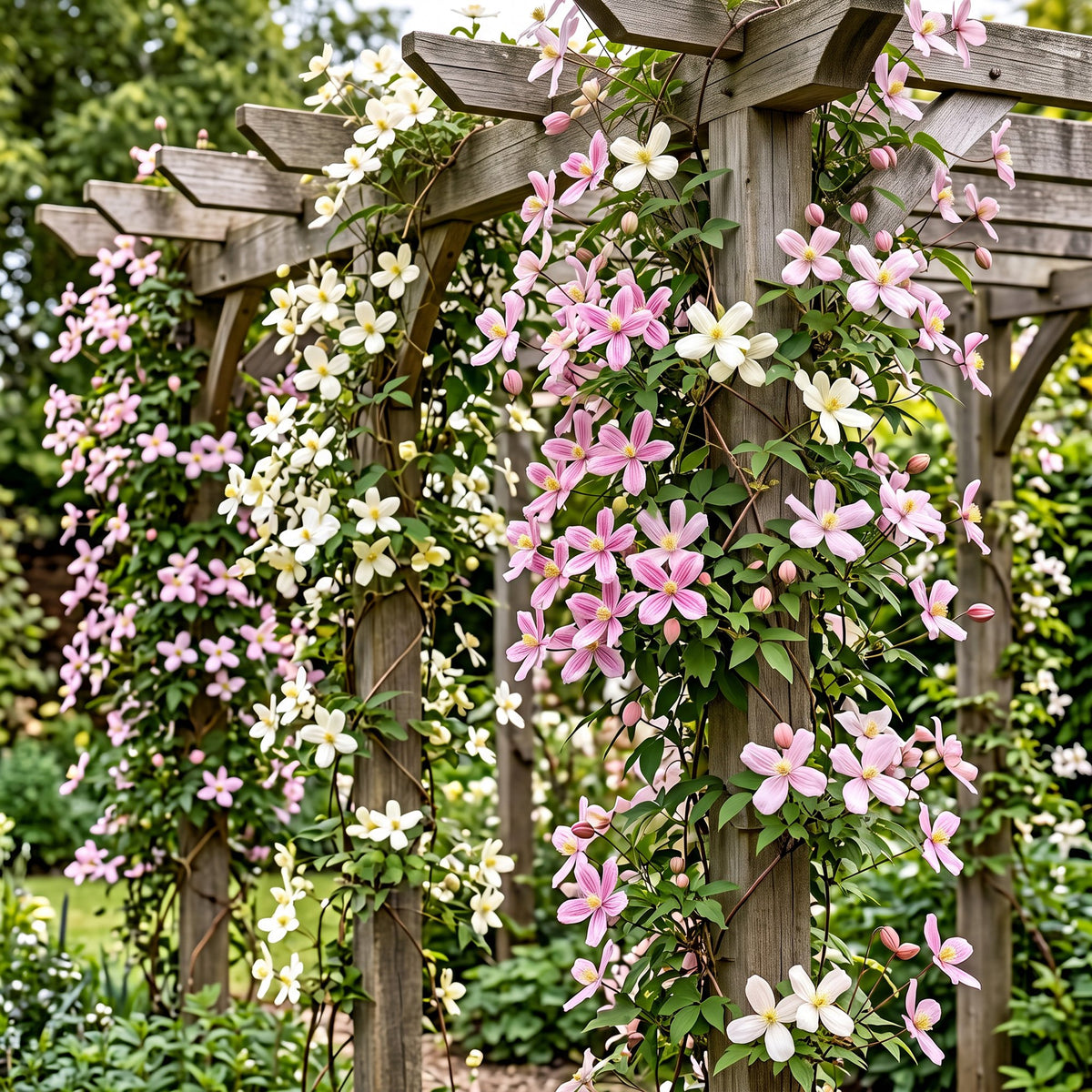 Clematis montana Tricolour - Bergclematis 9x - Wit - Roze - Licht Roze - Klimplant - Ø9cm - ↕35cm
