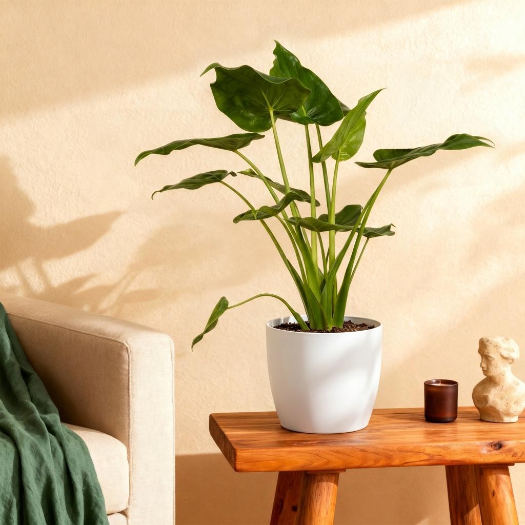 Alocasia Cucullata - Olifantsoor - met Potter Wit - Pot 21cm - Hoogte 65-70cm