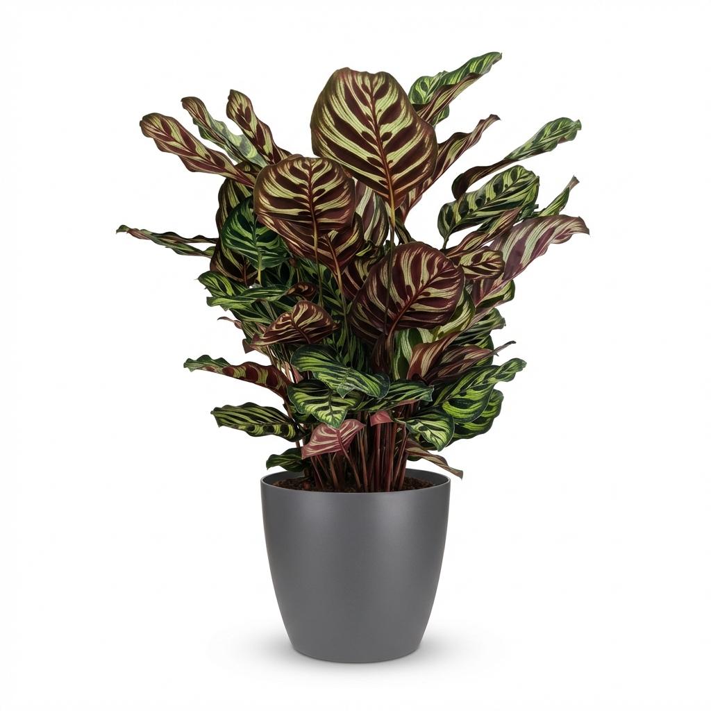 Pauwenplant - Calathea Makoyana - Groen - Weinig onderhoud - 1 Plant - met Potter Grijs - Pot 19cm - Hoogte 70cm