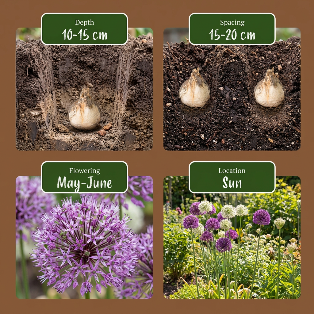 120 bulbos de Allium morado y blanco - Mezcla de cebolla ornamental - Morado y blanco - Floración de verano - Tamaño del bulbo: 10/12