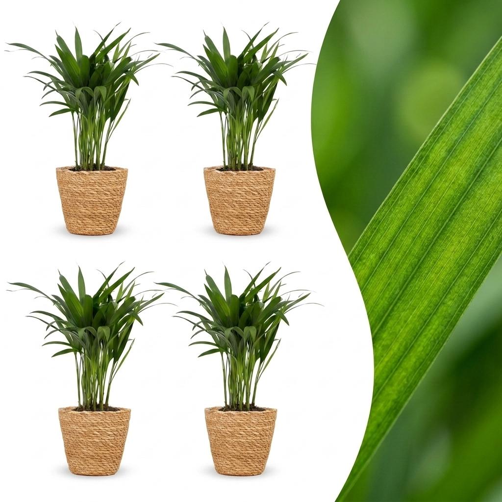 Areca Lutescens - Goudpalm - 4x - met Mand - Pot 12cm - Hoogte - 45cm