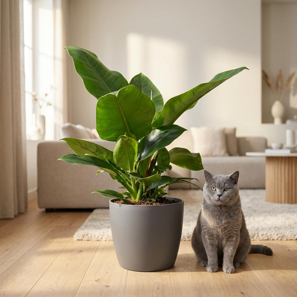 Philodendron Imperial Green - Groen - Weinig onderhoud - 1 Plant - met Potter Grijs - Pot 19cm - Hoogte 65cm