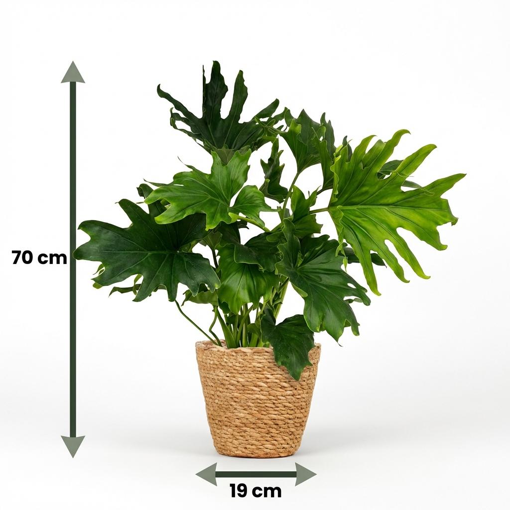 Philodendron Lickety split - Groen - Weinig onderhoud - 1 Plant - met Mand - Pot 19cm - Hoogte 70cm
