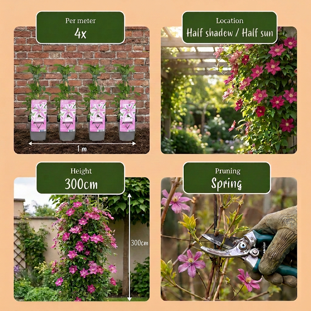 Clematis Nelly Moser - Bosrank Nelly Moser 4x - Wit - Roze - Klimplant - Ø9cm - ↕35cm