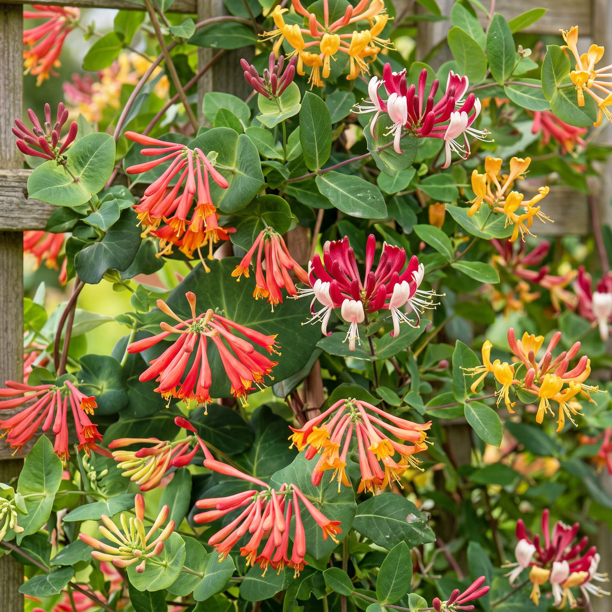 Lonicera Tricolour - Driekleurige kamperfoelie 12x - Rood - Paars - Oranje - Geel - Klimplant - Ø9cm - ↕35cm