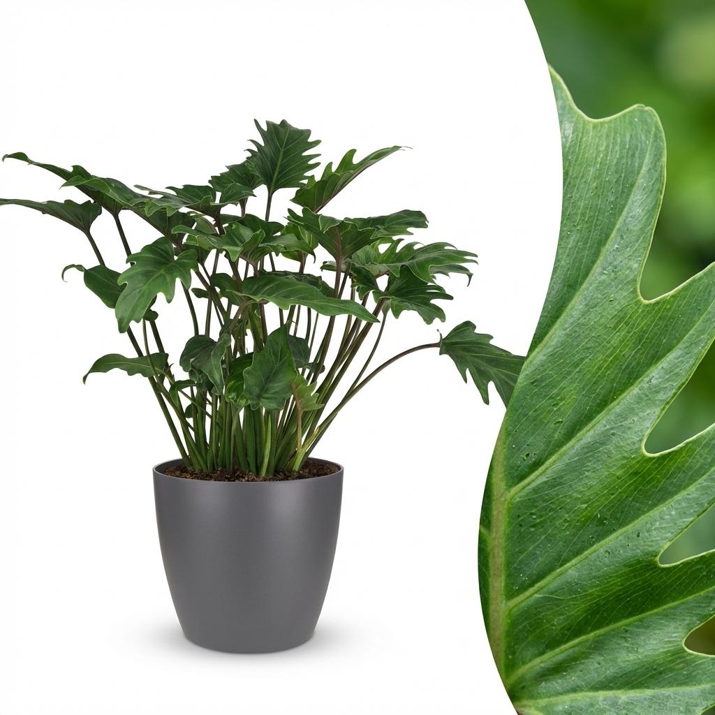 Philodendron Xanadu - Groen - Weinig onderhoud - 1 Plant - met Potter Grijs - Pot 19cm - Hoogte 60cm