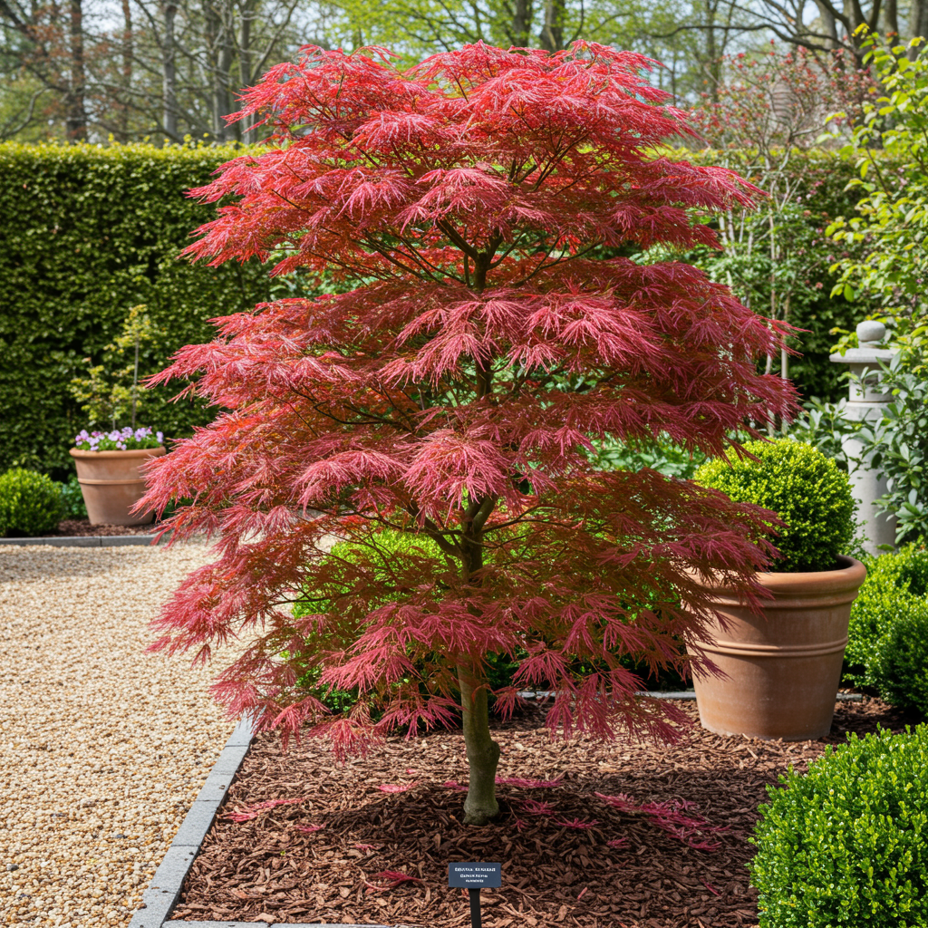 Green boutiQ – Terrassenpflanze – Japanischer Ahorn (Acer palmatum Beni Maiko) – Rot – 2 Pflanzen – Laubabwerfend – Topf 19 cm, Höhe 70 cm
