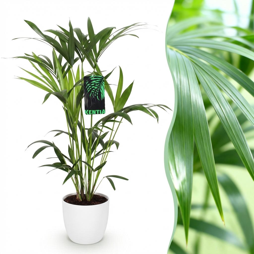 Howea Forsteriana - Kentia Palm - Weinig Onderhoud - Groen - 1 Plant - met Potter Wit - Pot 19cm - Hoogte 80-85cm