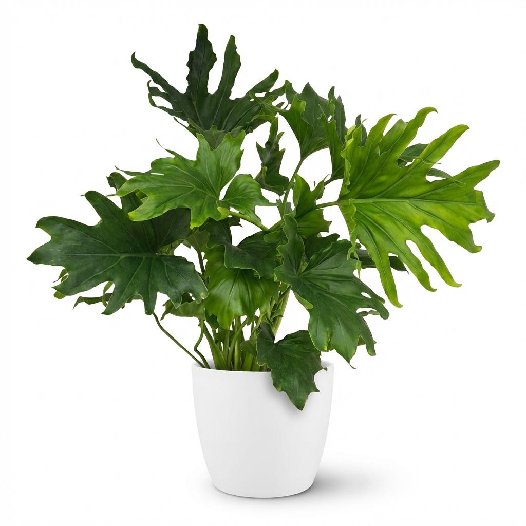 Philodendron Lickety split - Groen - Weinig onderhoud - 1 Plant - met Potter Wit - Pot 19cm - Hoogte 70cm