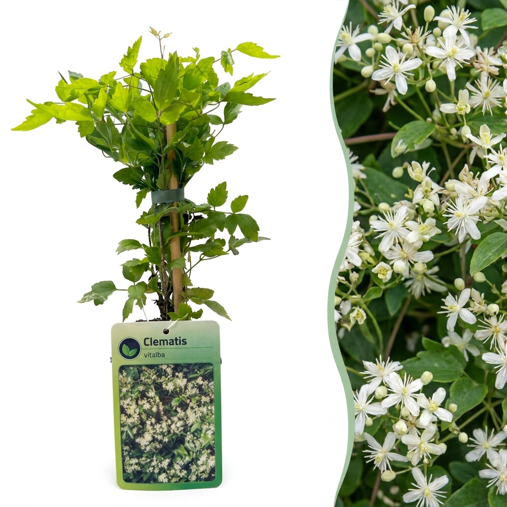 Clematis vitalba - Bosrank 4x - Wit - Klimplant - Ø9cm - ↕35cm
