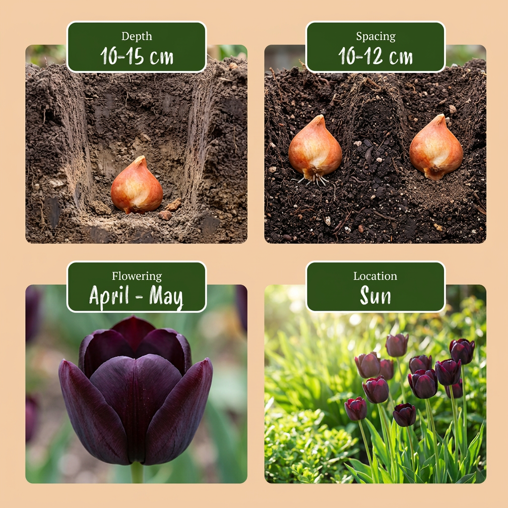 24x Tulipa Triumph Black - Cebule kwiatowe - Tulipan Triumph - Ciemnofioletowy - Kwitnący wiosną - Rozmiar cebuli 11/12
