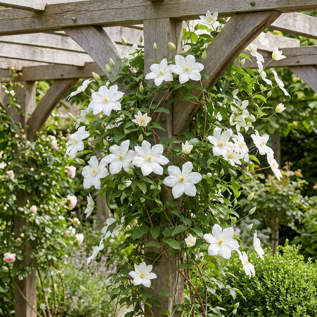 Clematis Jackmanii Huldine - Bosrank 6x - Wit - Klimplant - Ø9cm - ↕35cm