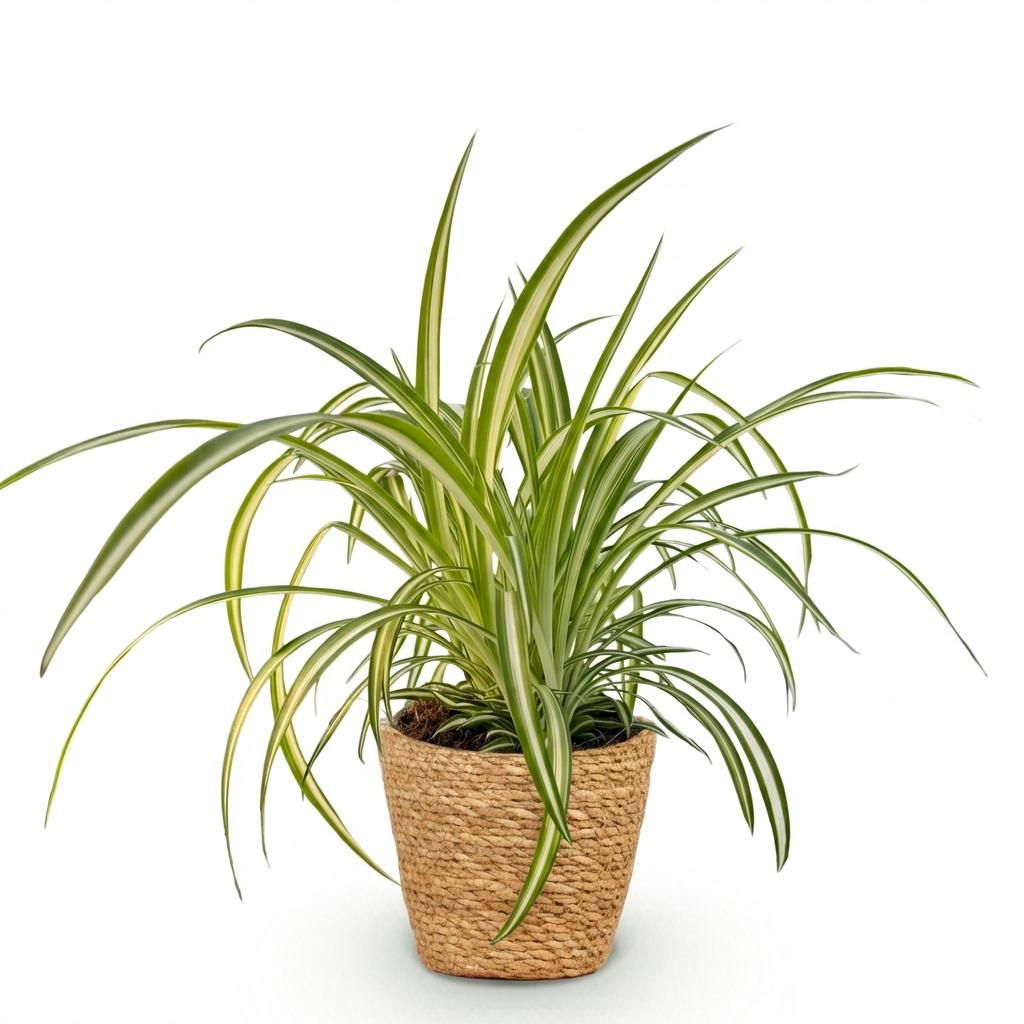 Chlorophytum comosum Variegatum - Bonte Graslelie - Huisdiervriendelijke Plant - Groen - 1 Plant - met Mand - Pot 12cm - Hoogte 20cm