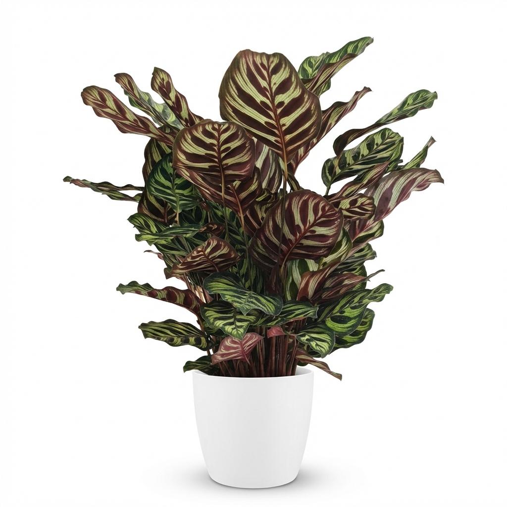 Pauwenplant - Calathea Makoyana - Groen - Weinig onderhoud - 1 Plant - met Potter Wit - Pot 19cm - Hoogte 70cm