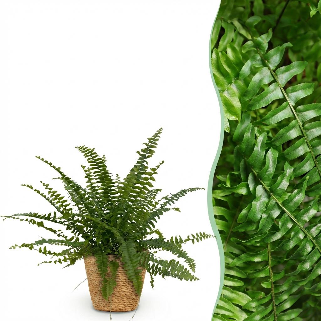 Nephrolepsis exaltata Green Lady - Varen - met Mand - Pot 12cm - Hoogte 25cm