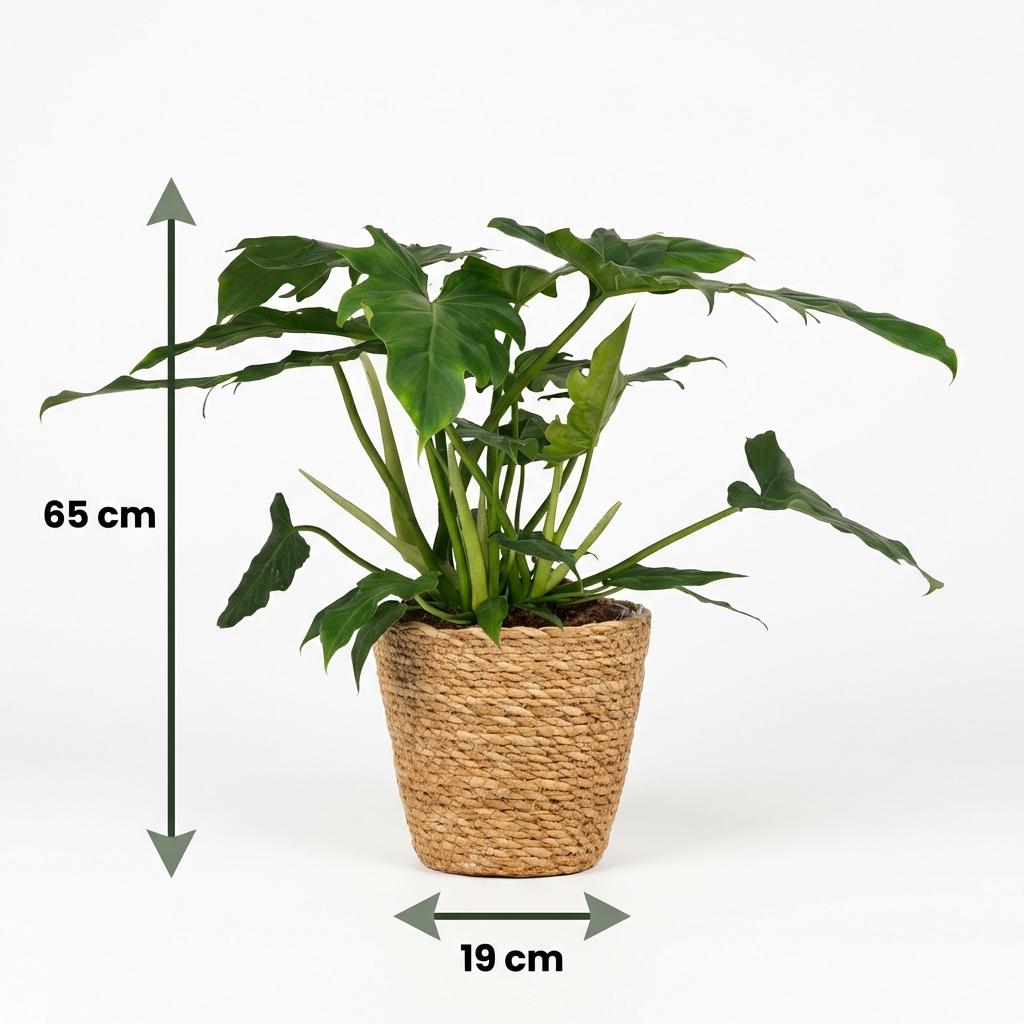 Philodendron Lacerum - Groen - Weinig onderhoud - 1 Plant - met Mand - Pot 19cm - Hoogte 65cm