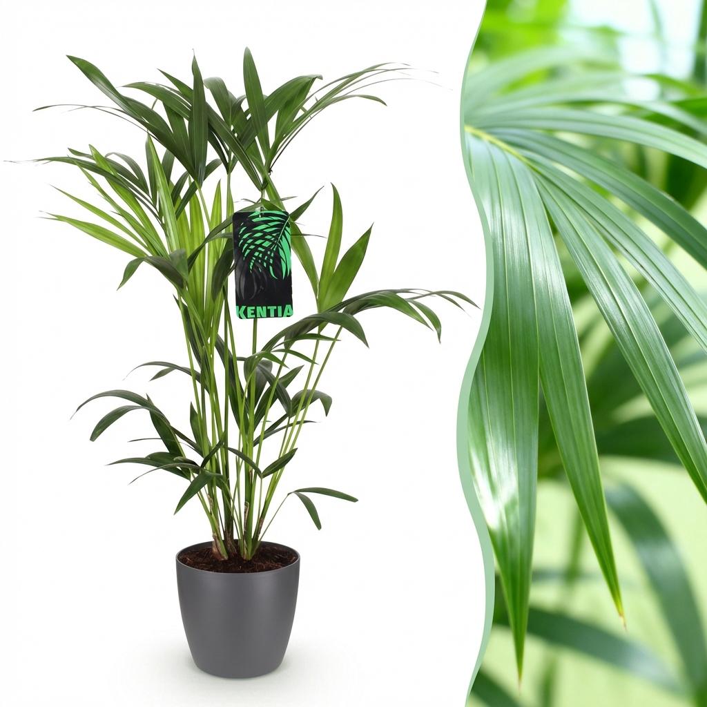Howea Forsteriana - Kentia Palm - Weinig Onderhoud - Groen - 1 Plant - met Potter Grijs - Pot 19cm - Hoogte 80-85cm