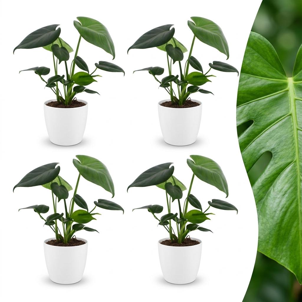 Monstera Deliciosa - Gatenplant - 4x - met Potter Wit - Pot 12cm - Hoogte - 30cm