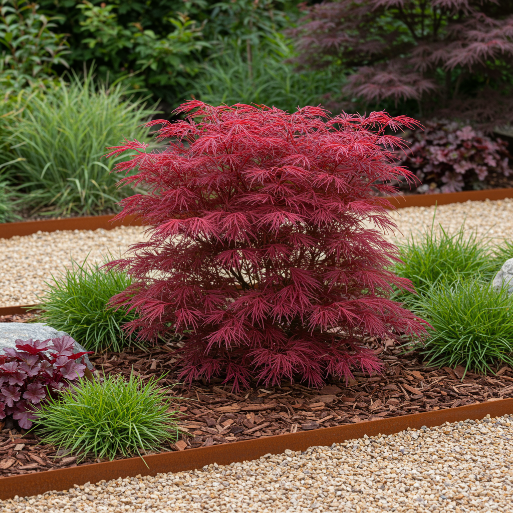 Japanse Esdoorn - Acer palmatum Skeetsers Broom - Paars - 1 Plant - Bladverliezend - Pot 19cm Hoogte 70cm