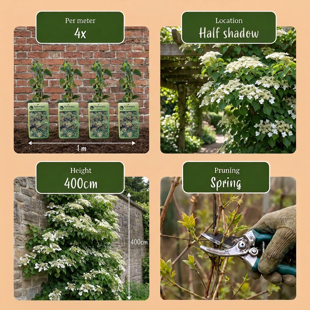 Hydrangea a. Petiolaris - Klimmende hortensia - Wit - Klimplant - Ø9cm - ↕35cm