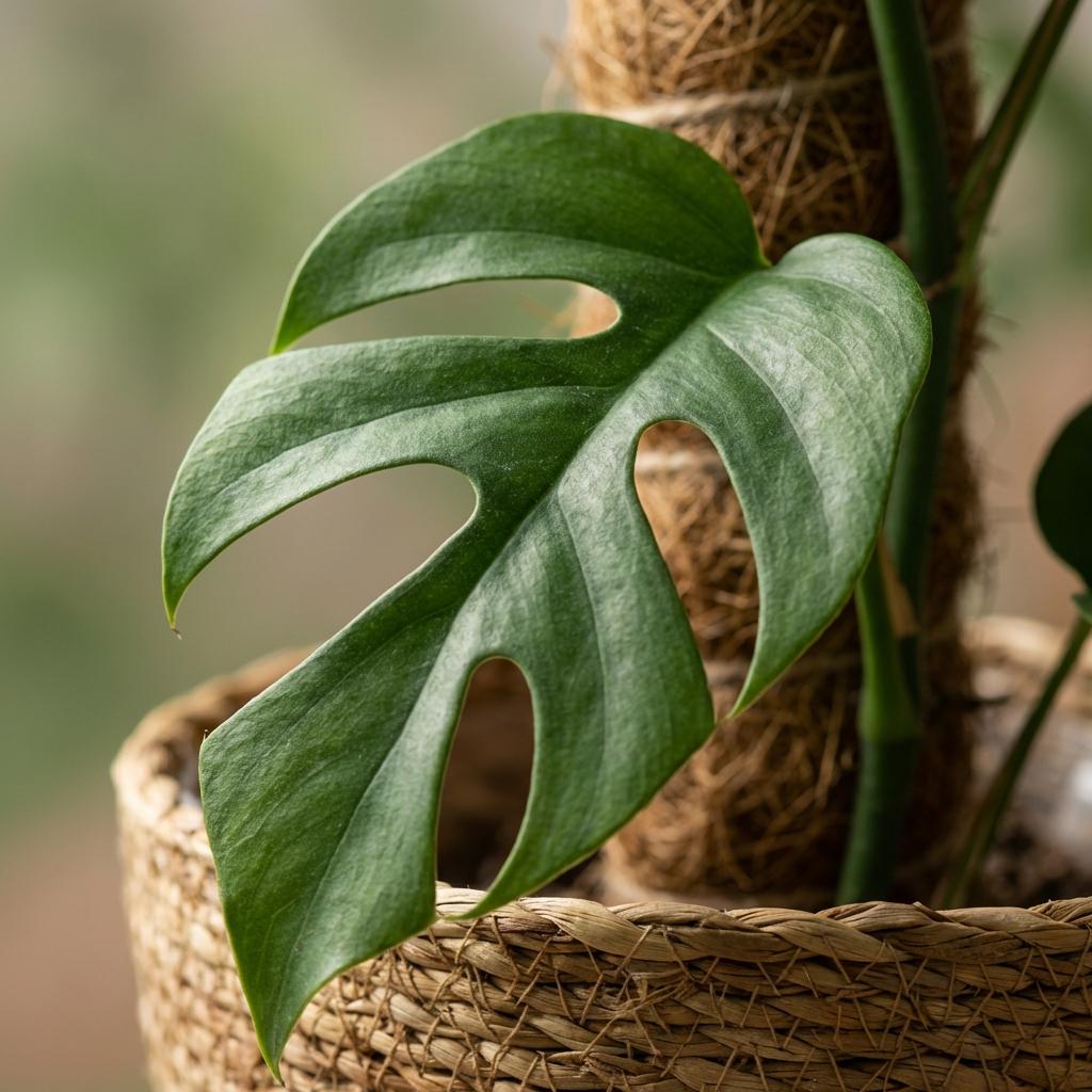 Mini Gatenplant - Monstera Minima Mosstok - Groen - Weinig onderhoud - 1 Plant - met Mand - Pot 19cm - Hoogte 90cm