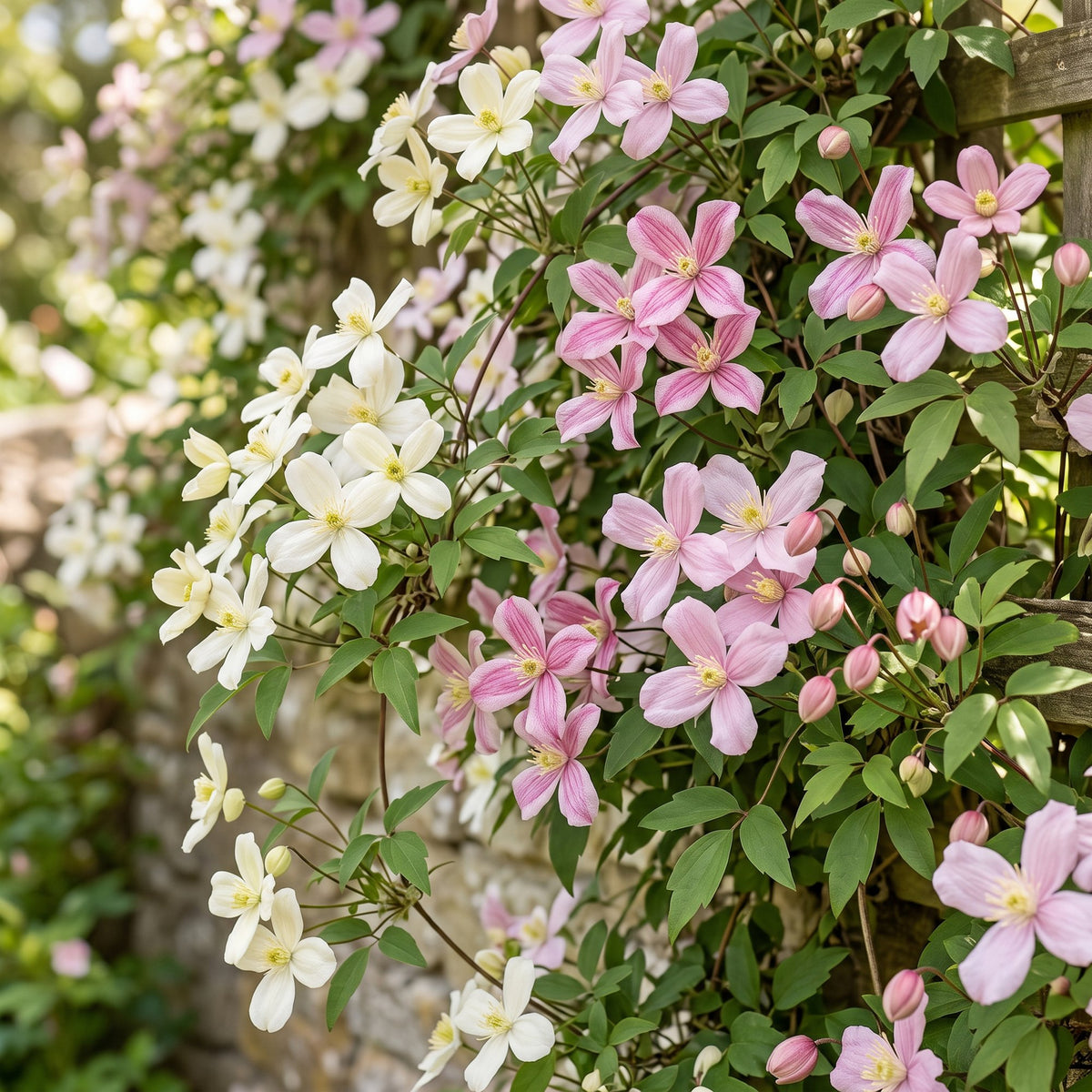Clematis montana Tricolour - Bergclematis 3x - Wit - Roze - Licht Roze - Klimplant - Ø9cm - ↕35cm