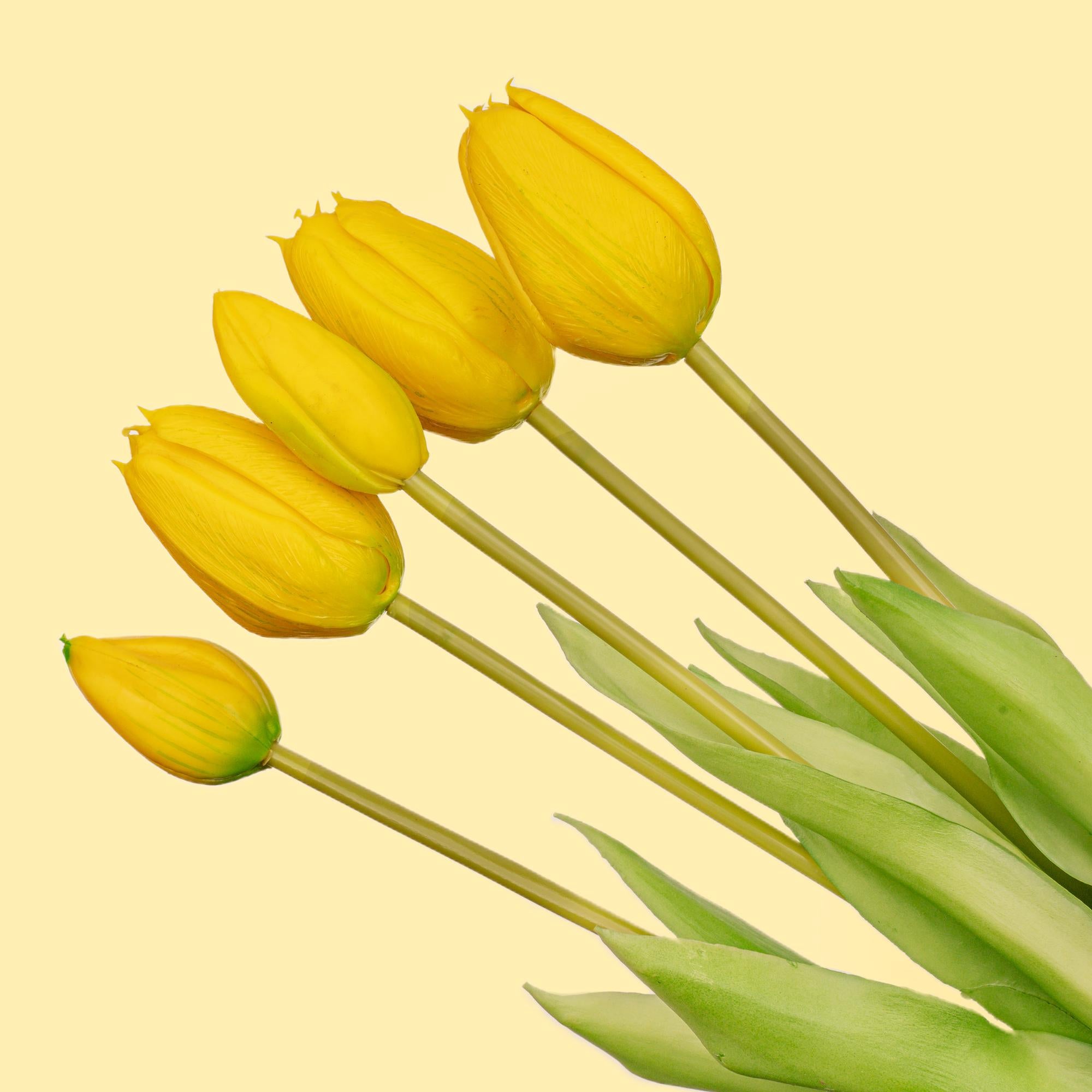 Bouquet di tulipani gialli - 10 pezzi - Tulipani artificiali 'Real Touch' - 42 cm (gialli)