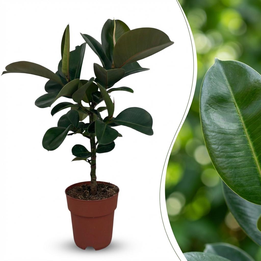 Rubberplant - Ficus Elastica Cloe - Groen - Weinig onderhoud - 1 Plant - Pot 19cm - Hoogte 65cm