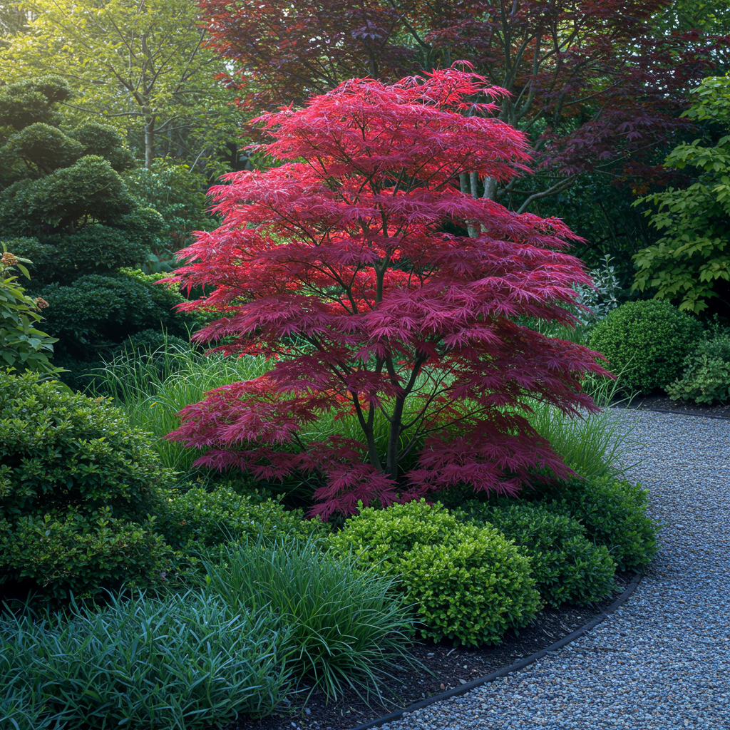 Japanse Esdoorn - Acer palmatum Atropurpureum - Paars - 1 Plant - Bladverliezend - Pot 19cm Hoogte 70cm