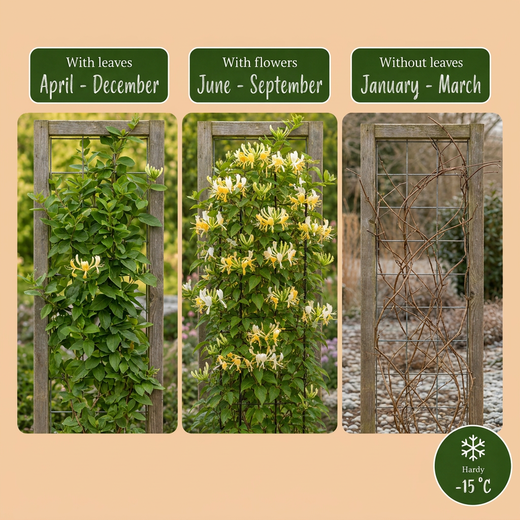 Lonicera jap. 'Halliana' - Japanse kamperfoelie - Wit - Geel - Klimplant - Ø9cm - ↕35cm