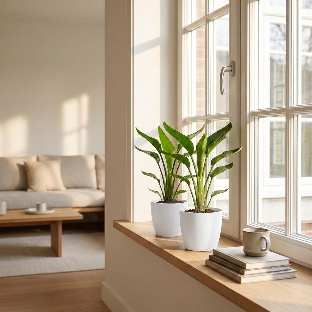Strelitzia Reginea - Paradijsvogelbloem - met Potter Wit - Pot 12cm - Hoogte - 35cm