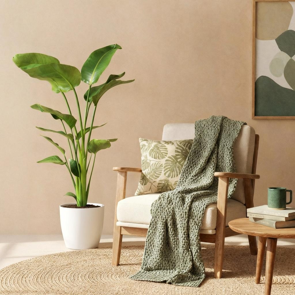 Strelitzia Nicolai - Paradijsvogelbloem - met Potter Wit - Pot 21cm - Hoogte 110-120cm