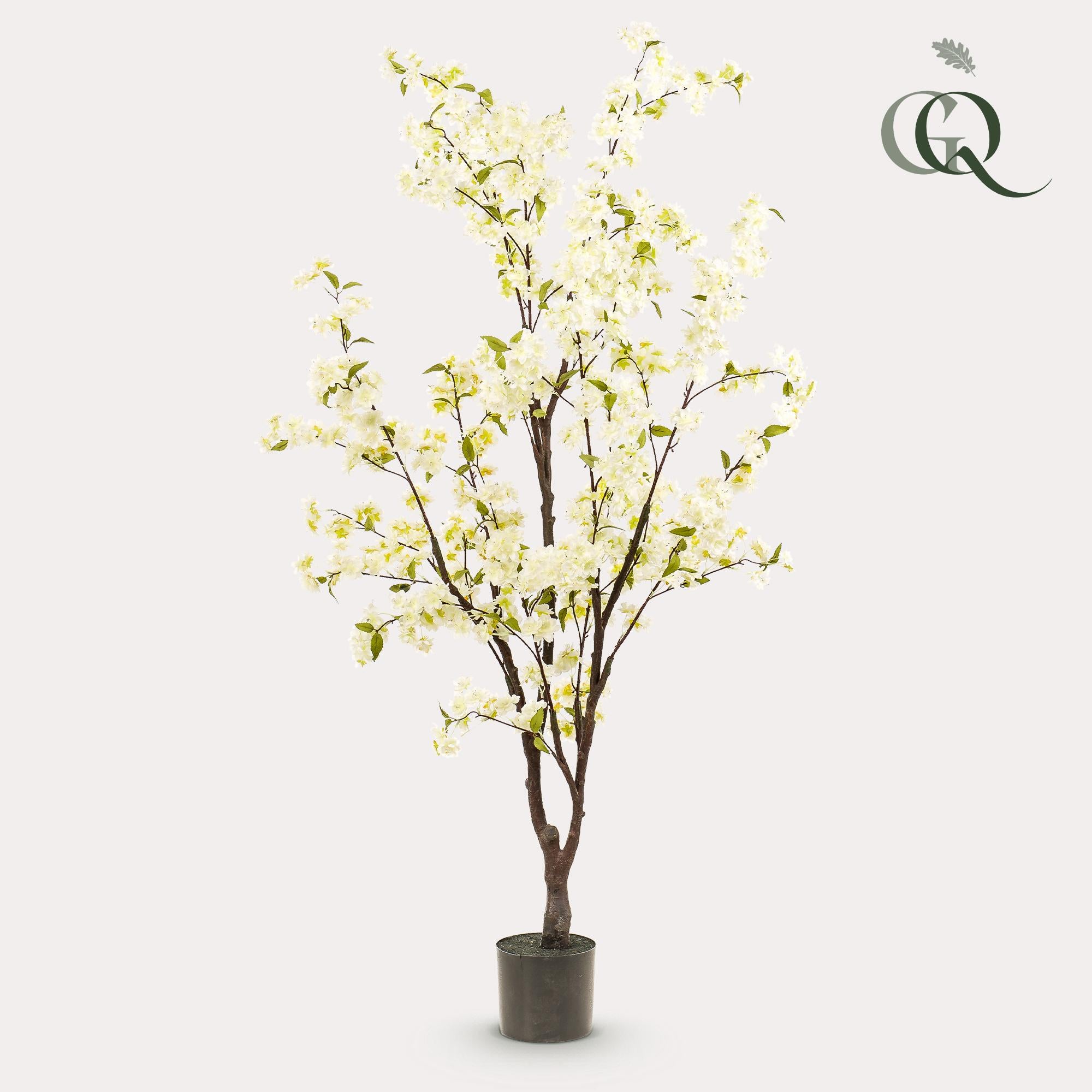 Pianta artificiale - Prunus - Fiore di ciliegio - Bianco - 175 cm