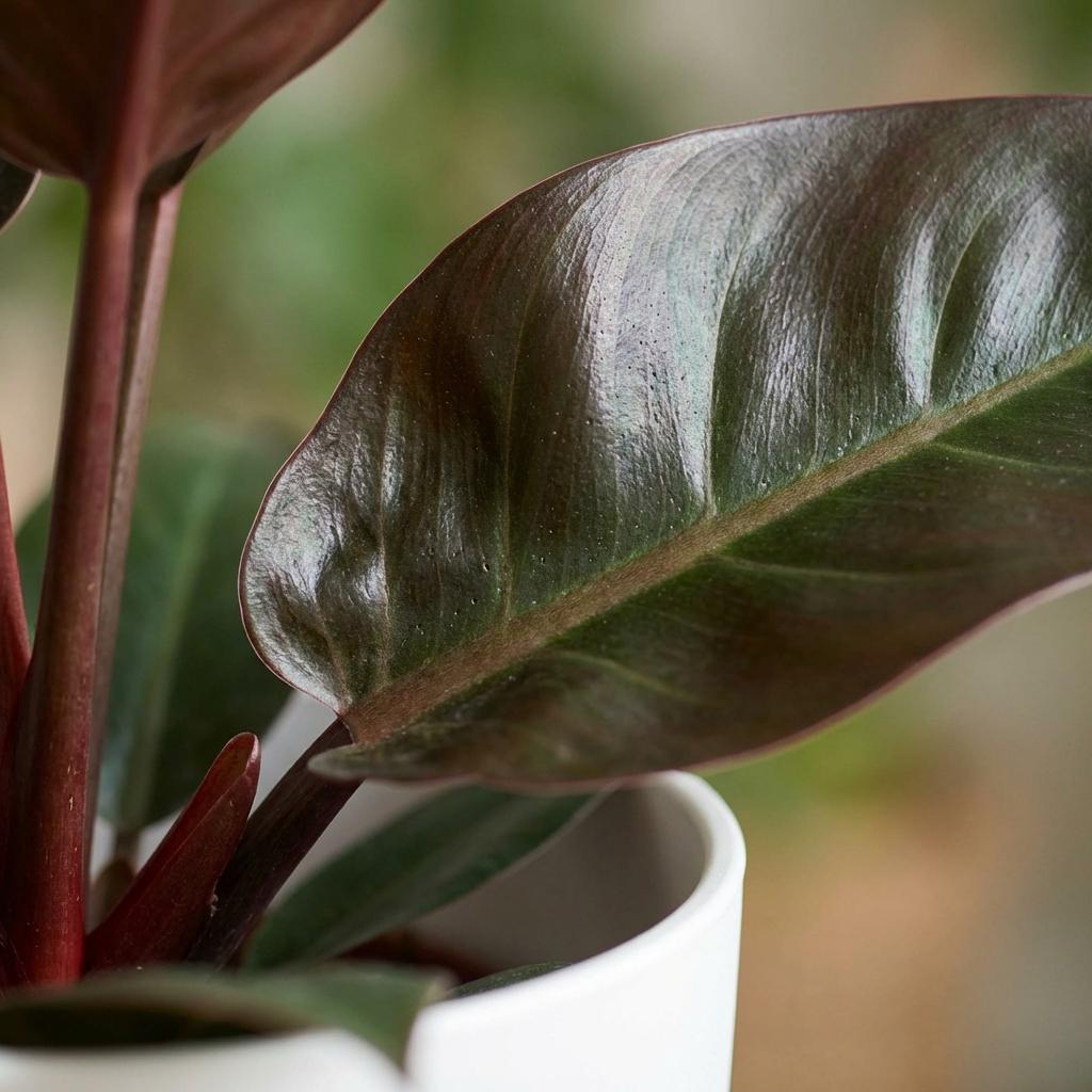 Philodendron Imperial Red - Rood - Weinig onderhoud - 1 Plant - met Potter Wit - Pot 19cm - Hoogte 60cm