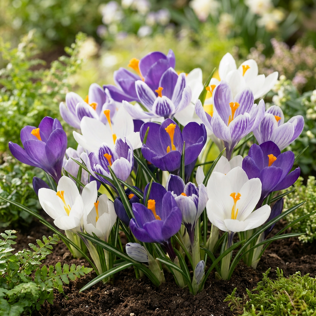 60x Crocus Blue - White - Bloembollen - Krokus - Blauw en Wit - Verwilderingsbol - Bolmaat 7/8