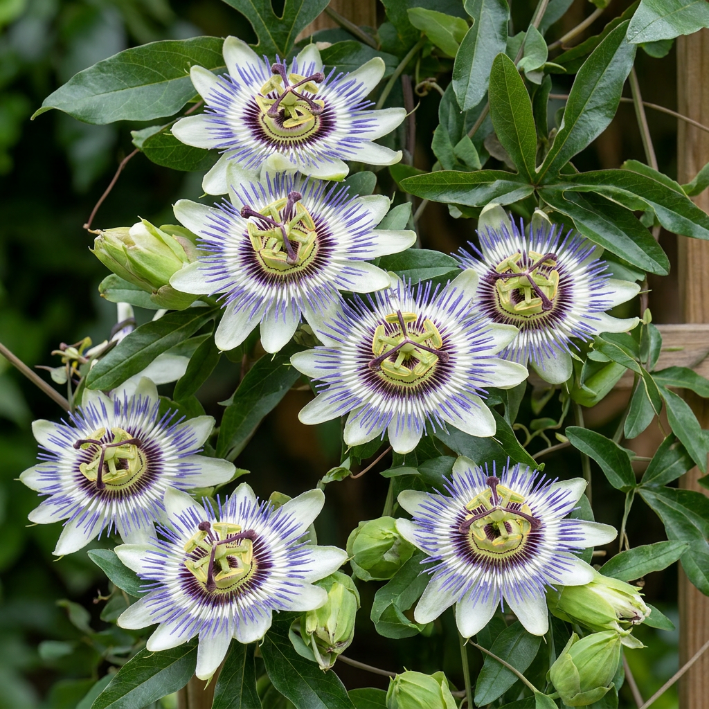 Passiflora caerulea - Blauwe passiebloem 6x - Wit - Paars - Klimplant - Ø9cm - ↕35cm