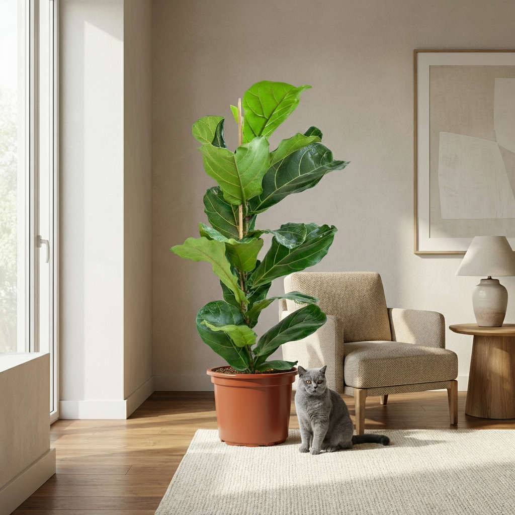 Vioolbladplant - Ficus Lyrata - Groen - Weinig onderhoud - 1 Plant - Pot 21cm - Hoogte 75 - 85cm