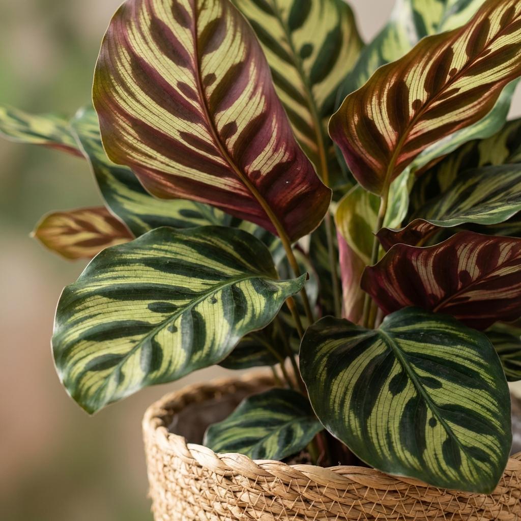 Pauwenplant - Calathea Makoyana - Groen - Weinig onderhoud - 1 Plant - met Mand - Pot 19cm - Hoogte 70cm