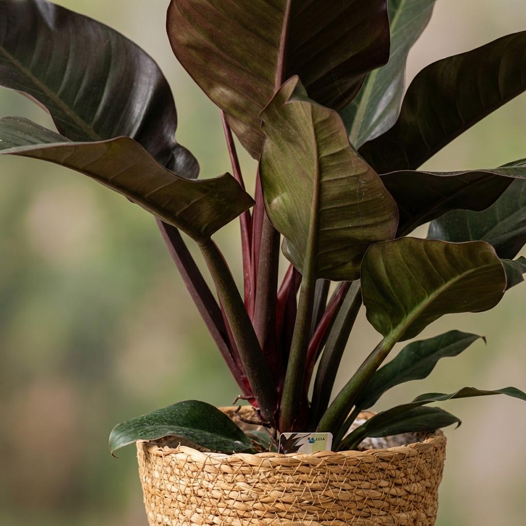 Philodendron Imperial Red - Rood - Weinig onderhoud - 1 Plant - met Mand - Pot 19cm - Hoogte 60cm
