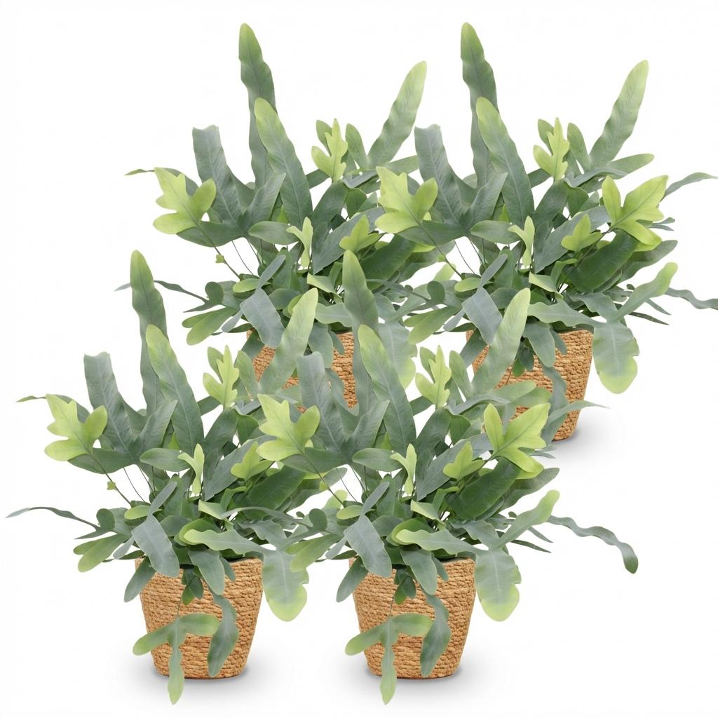 Phlebodium aureum Blue Star - Blauwe Varen - Blauw - 4 Planten - met Mand - Pot 12cm - Hoogte 25cm